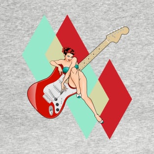 Classic Mid Century Design - Pin-Up Girl and Electric Guitar T-Shirt
